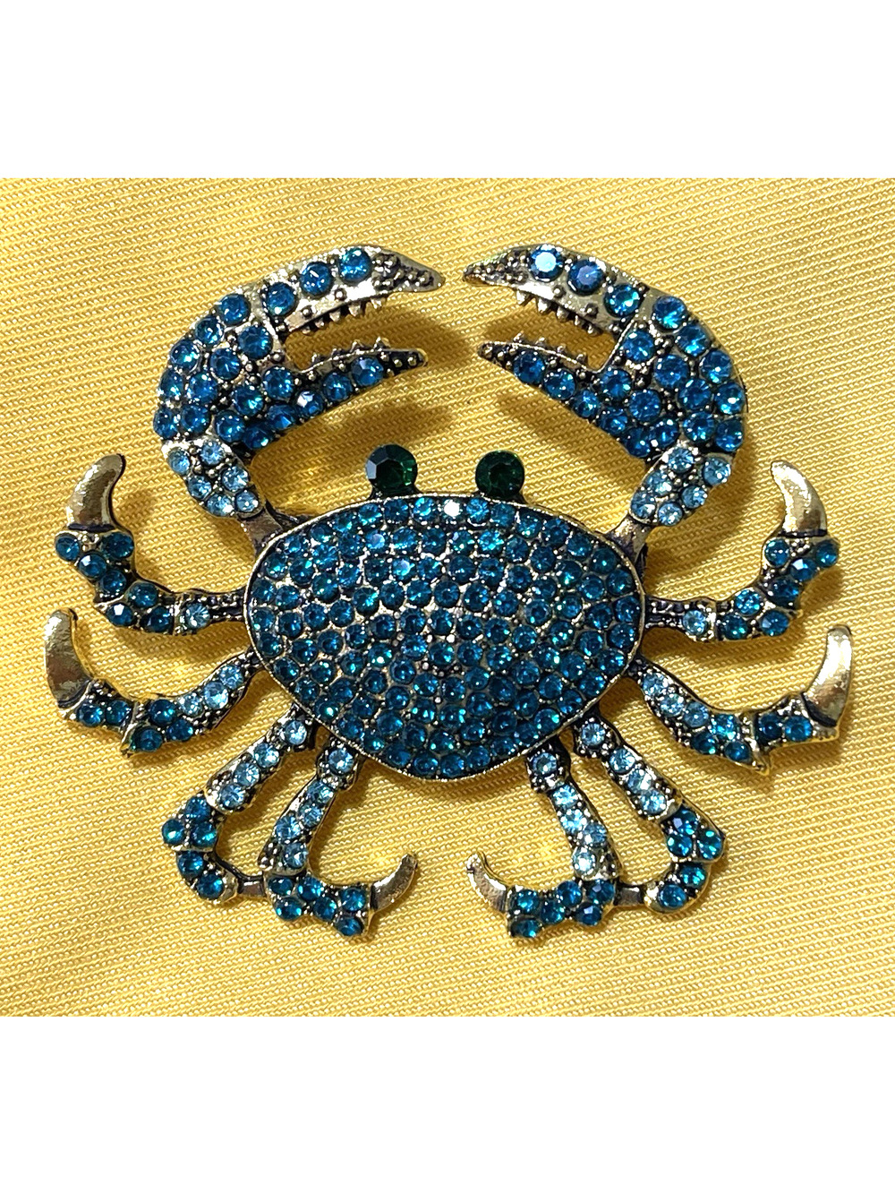 NWOT Crab Brooch Lapel Pin Gold Toned Blue Rhinestone Crystal Sea Life